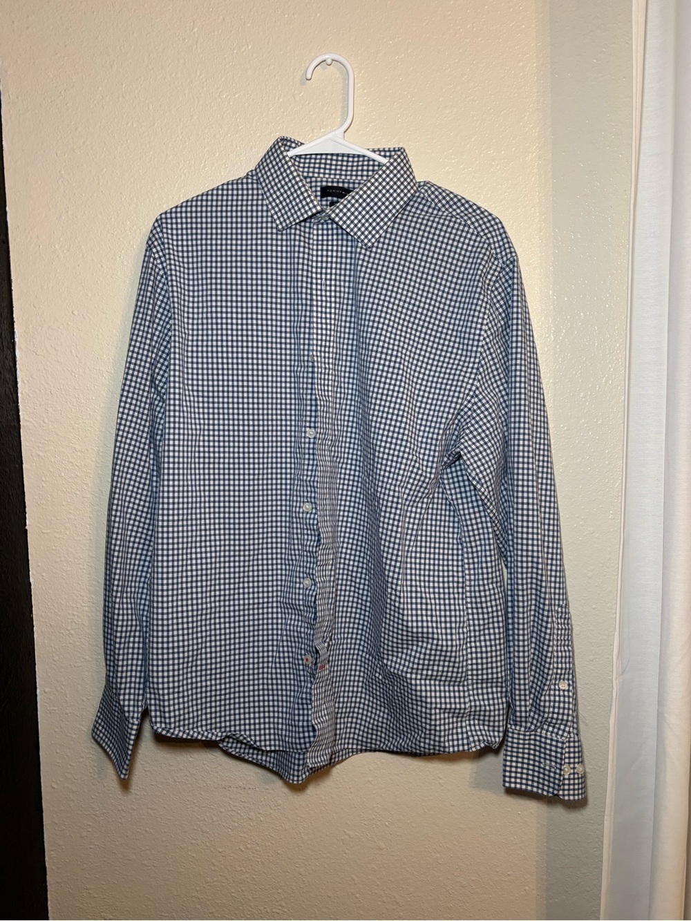Tommy Hilfiger Men’s L 16.5/34-35 Blue White Gingham Check Slim Fit Dress Shirt